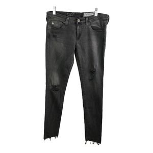 AG Adriano Goldschmied Women's Skinny Jeans Black Denim Distressed Rip Denim 26R